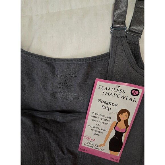Seamless Shapewear Shaping Slip By Black Fuchsia Adjustable Straps M Charcoal Gr - Picture 2 of 5